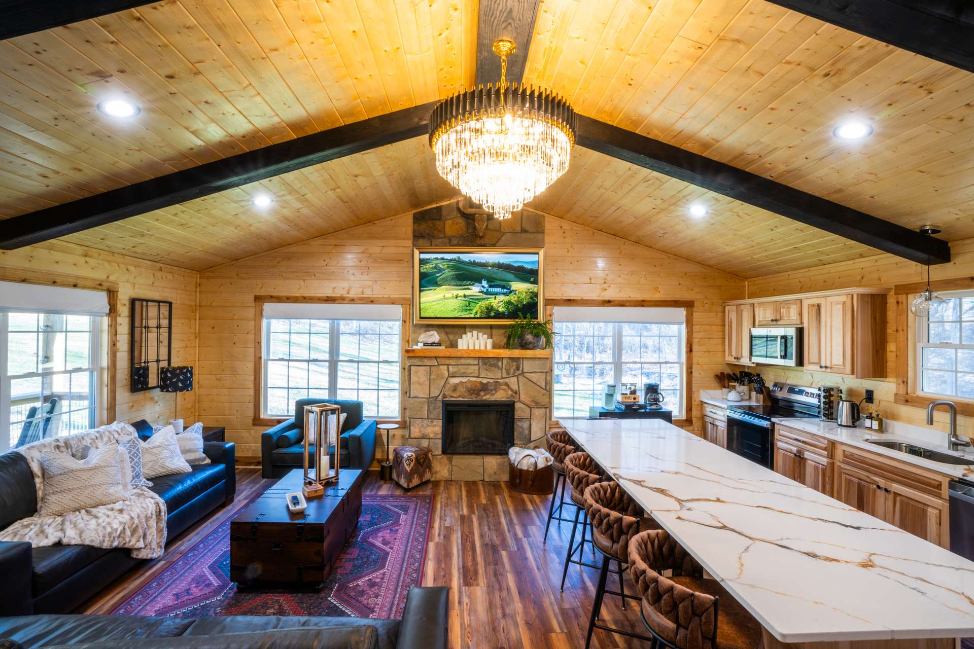 Living room with leather chairs